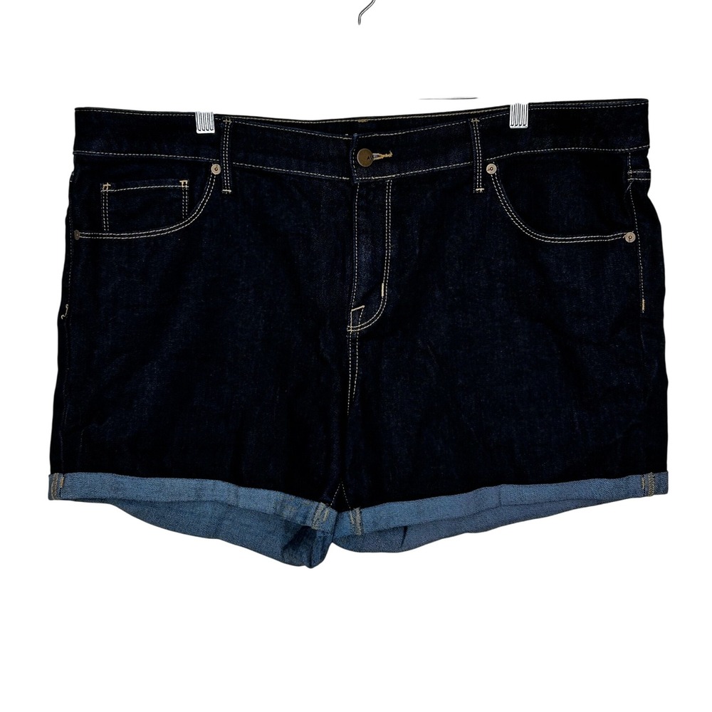Ava & Viv Midi Super Stretch Denim Shorts Cuffed Legs Women's Size 18W Dark Blue